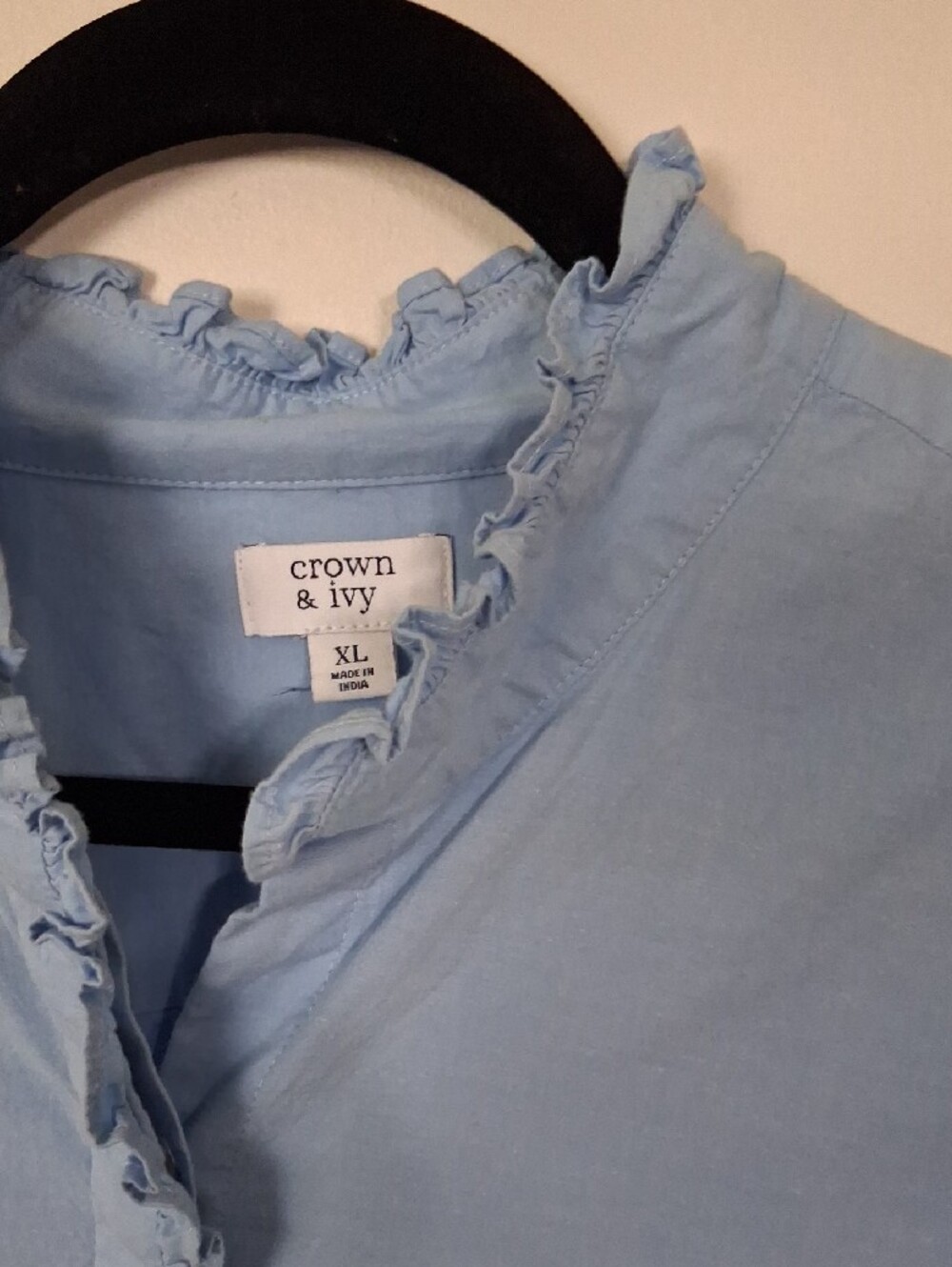crown & ivy Sky Blue Ruffle-Neck Button Top - Picture 3 of 9